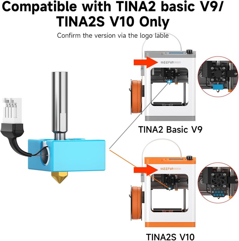 HEPHI3D Hotend Kit for Tina2BasicV9 Tina2S V10 3D Printers, Hotend Nozzle Assembly Kits with 10P Cable - Image 2